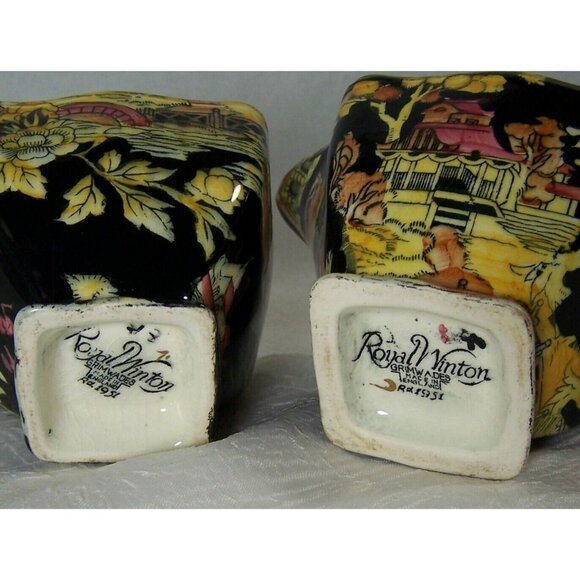 Royal Winton Grimwades Black Pekin Bone China Creamer Sugar Set Vintage 1950s - Picture 2 of 10